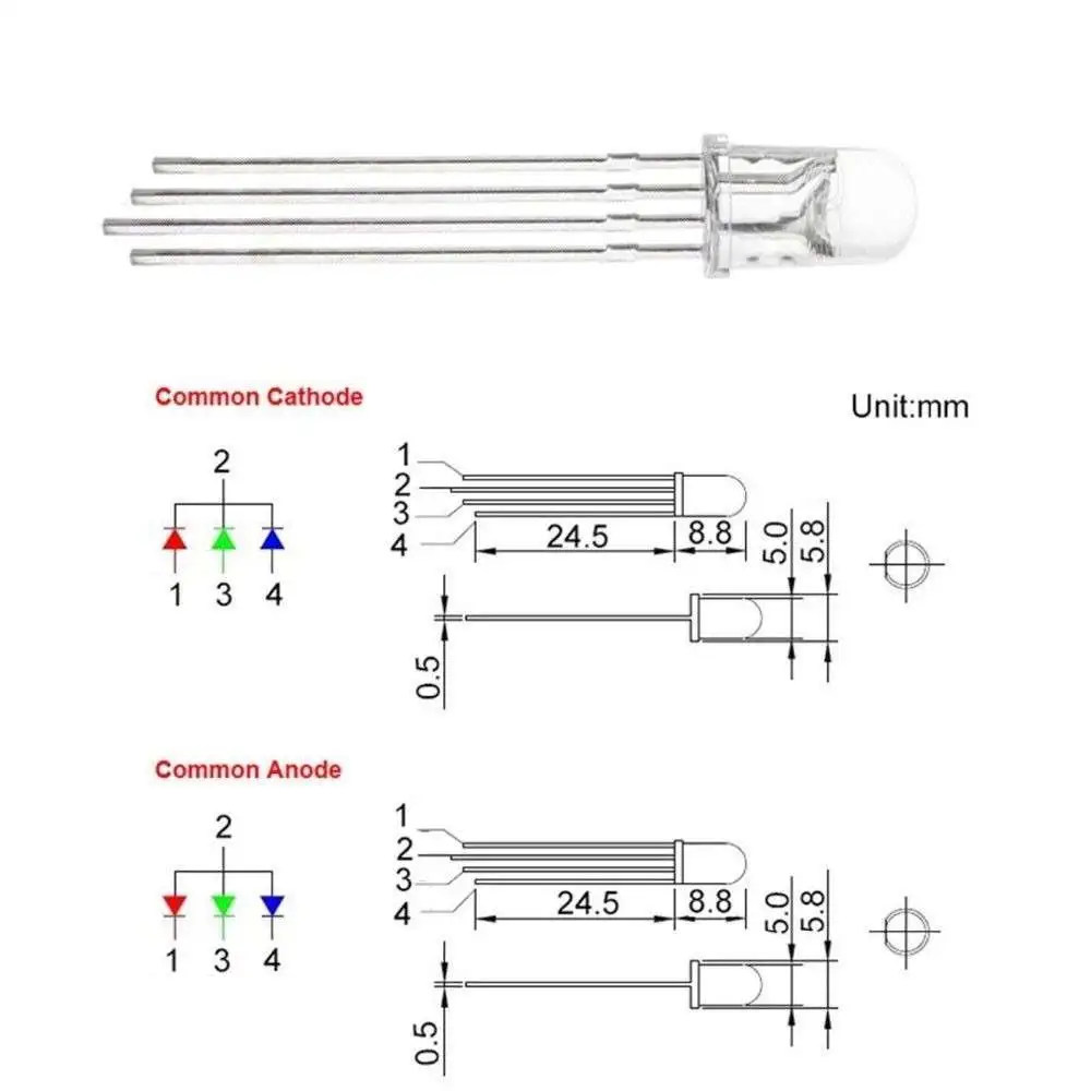 Tri-color Led diode details dimension