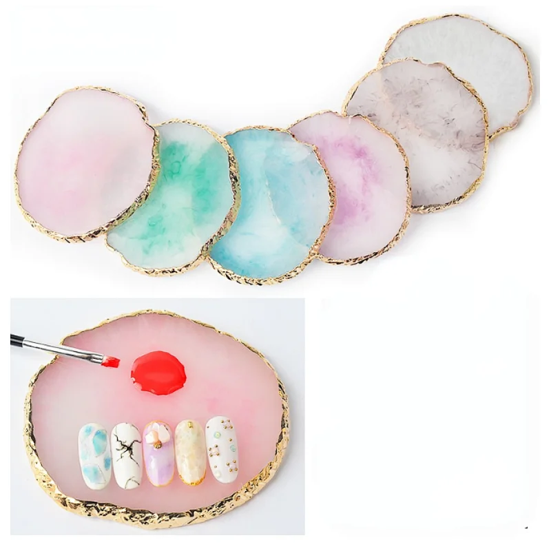Nail Art Resin Palette with Gold Rim