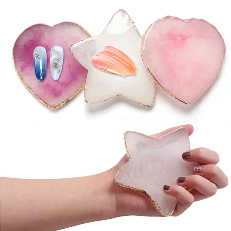 Nail Art Resin Palette with Gold Rim