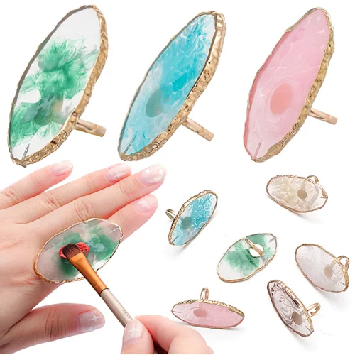 Nail Art Resin Palette with Gold Rim