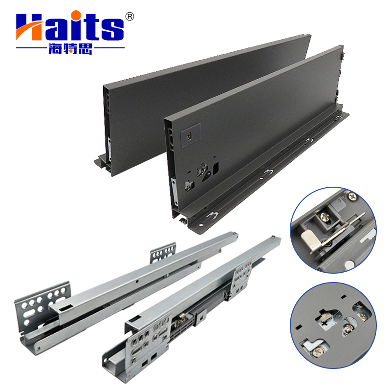 HT-01.E314 182MM Height Metal Box Drawer Slide Rail Undermount Drawer Slides Furniture Hardware Heavy Duty Double Drawer Slide