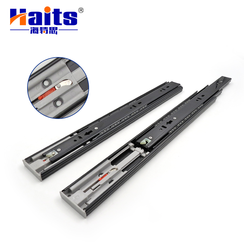 HT-01.018 B Hot Selling Furniture Hardware 45mm 3 Folds Drawer Box Slide Push Opening Ball Bearing Drawer Slide