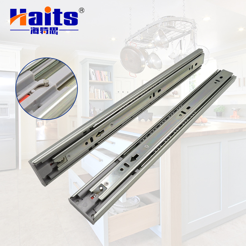 HT-01.018 B Hot Selling Furniture Hardware 45mm 3 Folds Drawer Box Slide Push Opening Ball Bearing Drawer Slide