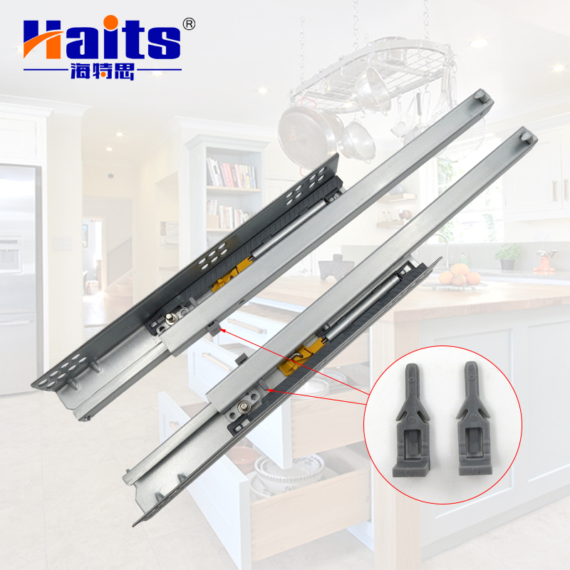 HT-01.019 HS1 2-Fold Concealed Soft Close Drawer Runner With Adjustable Pin For 18 mm Board Drawer Slide Extension Ball Bearing soft close drawer runner