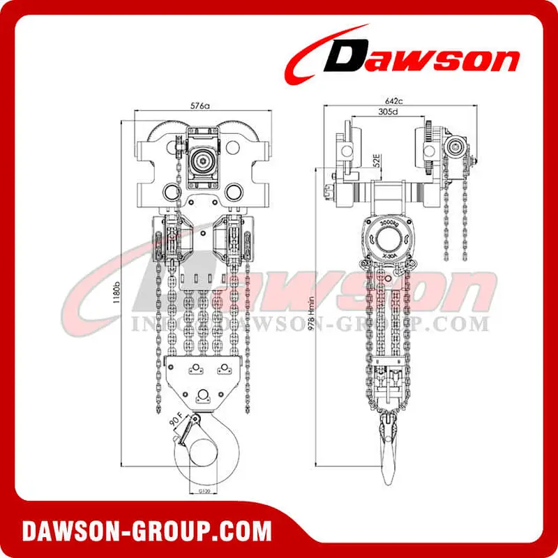 20T 25T Low Headroom Hoist Trolley, 20000KG 25000KG Hand Pull Trolley Hoist Combination Dawson