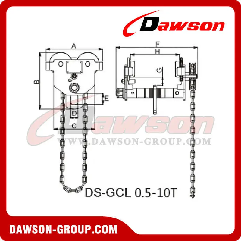 DS-GCL 0.5-20Ton Hand Chain Trolley, Geared Travel Trolley Clamp