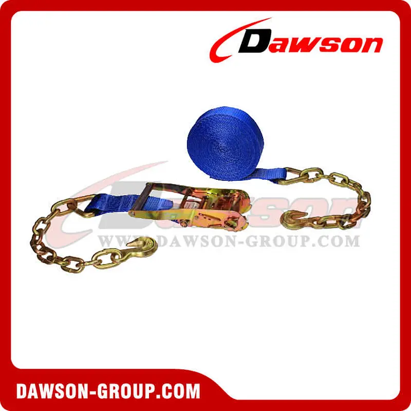 2 inch 30 feet BLUE Ratchet Strap with Chain Extension