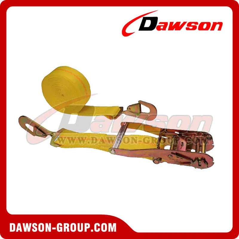2 inch 20 feet Ratchet Strap with Twisted Snap Hooks - Yellow Web
