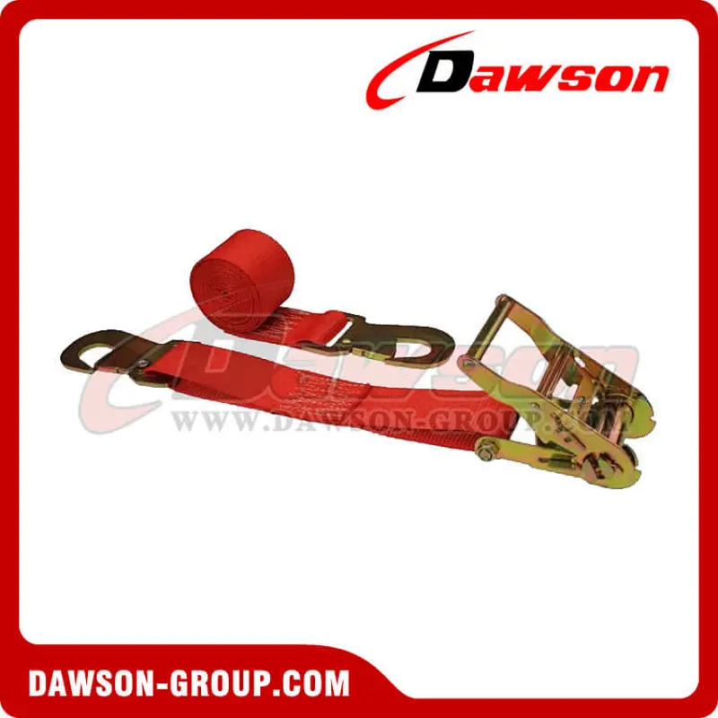 2 inch 8 feet Red Ratchet Strap with Flat Snap Hooks