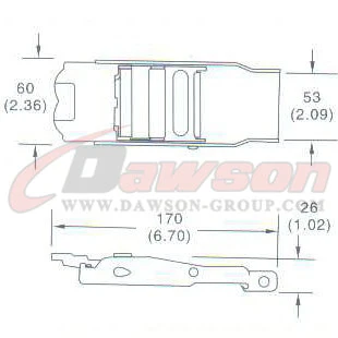 Drawing of DG-OB007 2'' Overcenter Buckle, 50MM Overcenter Buckle,800kgs - China Dawson Supplier