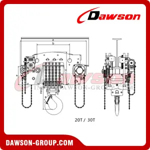 DS-YTG-20 DS-YTG-30 20T,30Ton, 20000kg 30000kg Hand Chain Hoist Trolley, Low Clearance Trolley Hoist Combination