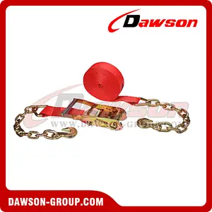 2 inch 30 feet RED Ratchet Strap with Chain Extension