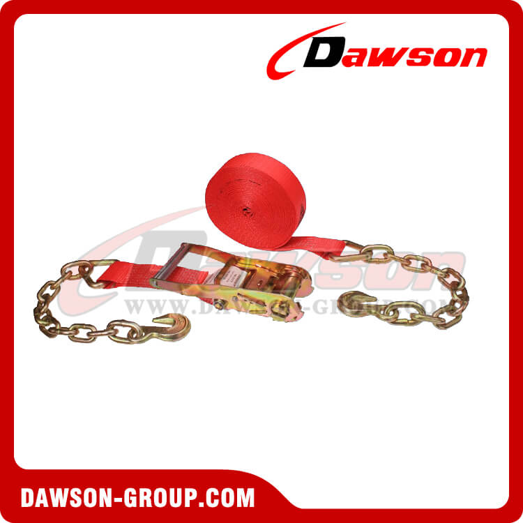 2'' x 30' RED Ratchet Strap with Chain Extension- china manufacturer supplier - Dawson Group