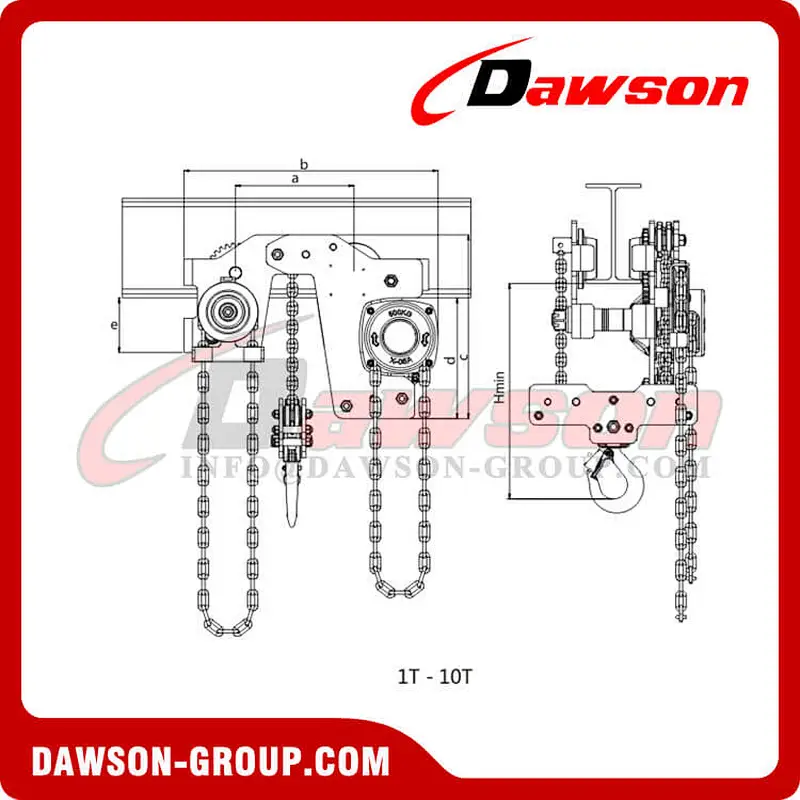 DS-YTG 1T - 10T Low Level Hand Chain Hoist Trolley, Low Headroom Hoist Trolley