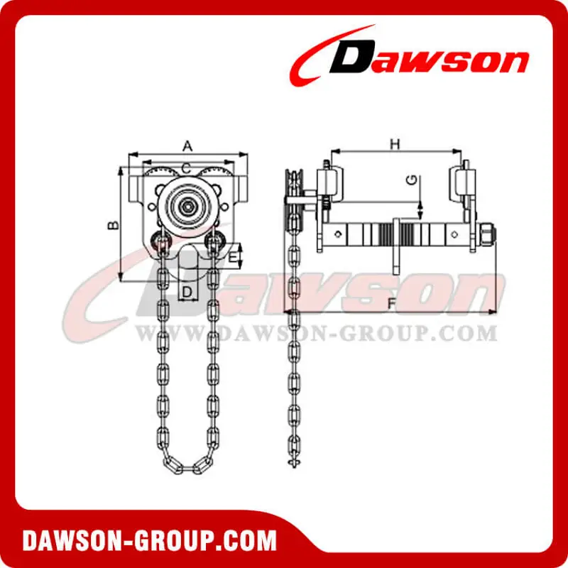 DS-STG 500kg-10000kg Geared Travel Trolley, 0.5-10Ton Hand Chain Trolley