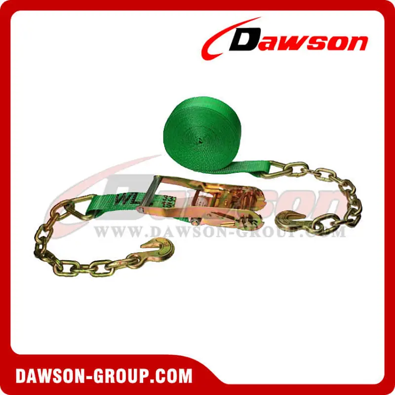 2 inch 30 feet GREEN Ratchet Strap with Chain Extension