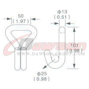 Drawing of DG-H001 2'' Double J Hook, 50MM Double J Hook,3000kgs - Dawson Group Ltd. - China Manufacturer, Supplier, Factory