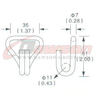 Drawing of DG-H004 1_5'' Double J Hook, 35MM 38MM Double J Hook,2000kgs - Dawson Group Ltd. - China Manufacturer, Supplier, Factory