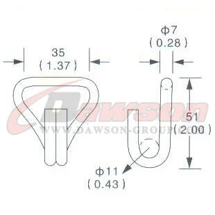 Drawing of DG-H006 1_5'' Double J Hook, 35MM 38MM Double J Hook,2000kgs - Dawson Group Ltd. - China Manufacturer, Supplier, Factory