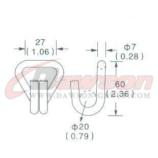 Drawing of DG-H008 1_5'' Double J Hook, 35MM 38MM Double J Hook,2000kgs - Dawson Group Ltd. - China Manufacturer, Supplier, Factory