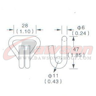 Drawing of DG-H009 1'' Double J Hook, 25MM Double J Hook,800kgs - Dawson Group Ltd. - China Manufacturer, Supplier, Factory