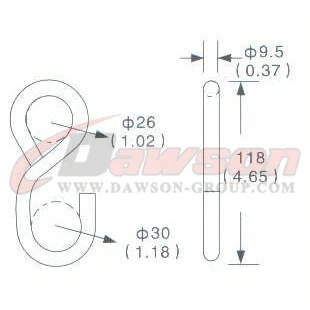 Drawing of DG-H011 1'' S Hook,25MM S Hook,1500kgs - Dawson Group Ltd. - China Manufacturer, Supplier, Factory