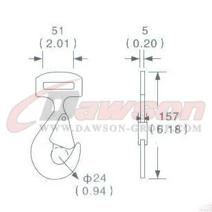 Drawing of DG-H014 2’’ Snap Flat Hook,50MM Snap Flat Hook,3000kgs - Dawson Group Ltd. - China Manufacturer, Supplier, Factory