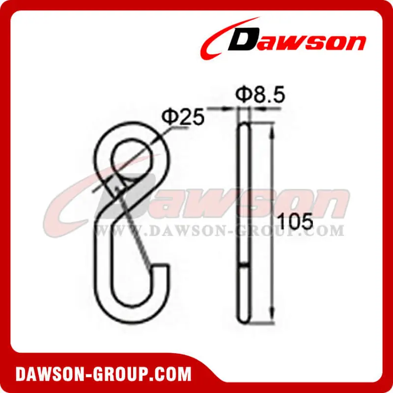 WHS2503 BS 800KG1760LBS 1 inch Black Coated S Hook with Latch