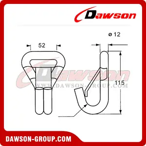 DSWH50502 BS 5000KG11000LBS 50mm Zinc Plated Double J Hooks with Latch