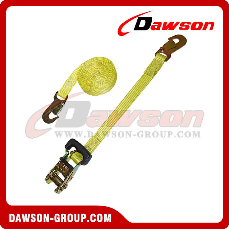 1 inch Heavy Duty Rubber Handle Ratchet Strap with Snap Hooks
