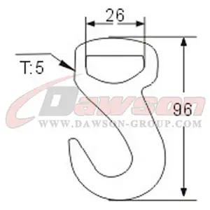 DSWH039 BS 1500KG / 3300LBS 25mm Black Powder Coated Flat Hook for Tie Down Webbing