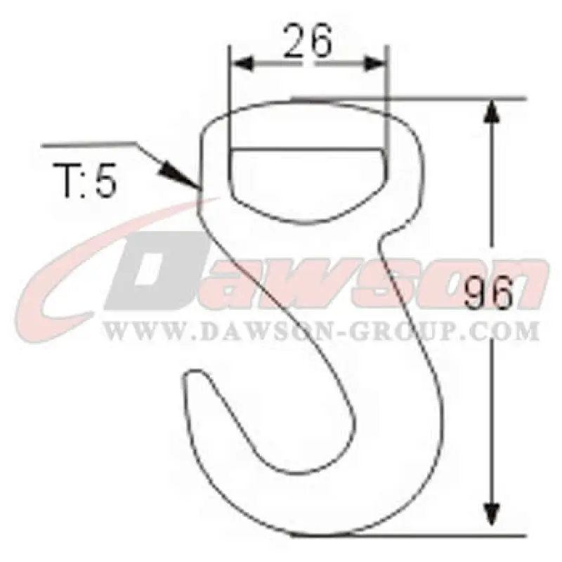 DSWH039 BS 1500KG / 3300LBS 25mm Black Powder Coated Flat Hook for Tie Down Webbing