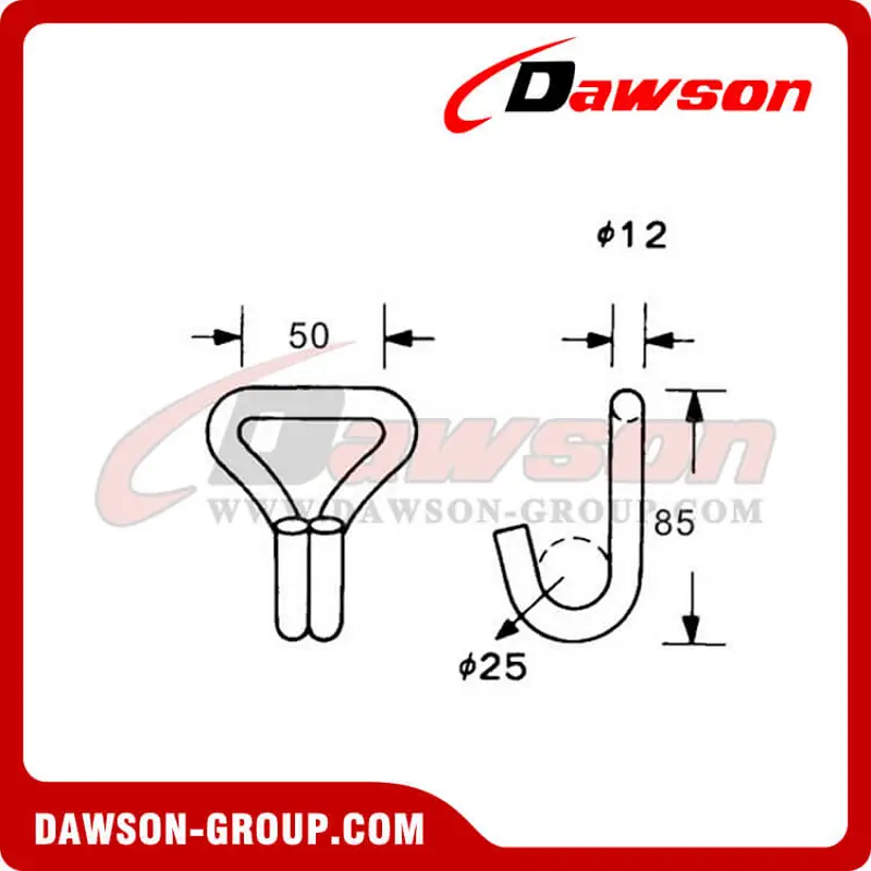 DSWH50501SS BS 3000KG / 6600LBS Stainless Steel Wire Hook, Double J Hook