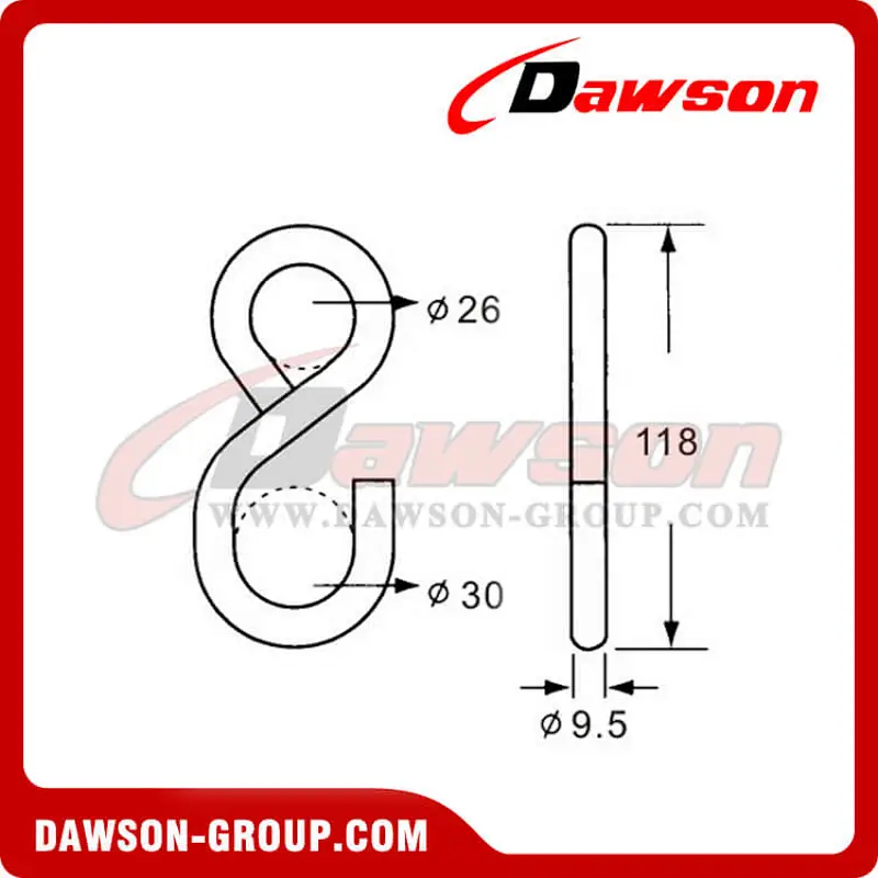 DSSH25081 BS 1500KG3300LBS Stainless Steel S Hook