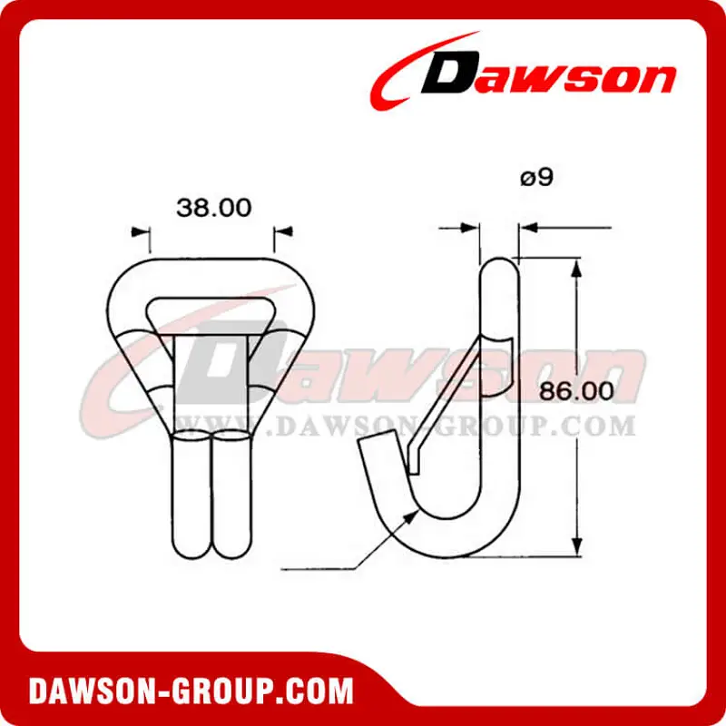 DSWH35302 BS 3000KG6600LBS 35mm Galvanized J Type Wire Hook with Latch