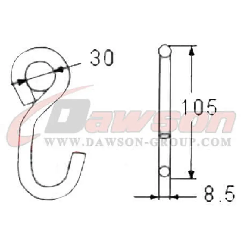 DSWHS010 BS 850KG /1850LBS S Hook With Zinc Plated And Plastic Coating