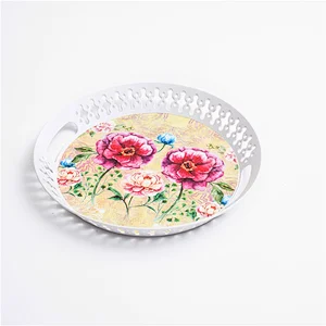ecofriendly reusable round hot selling custom printing flower plastic serving tray