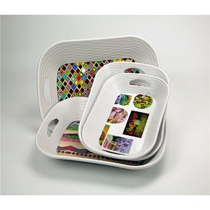 Wholesale Custom Melamine White Plastic Buffet Food Serving Tray With Handle