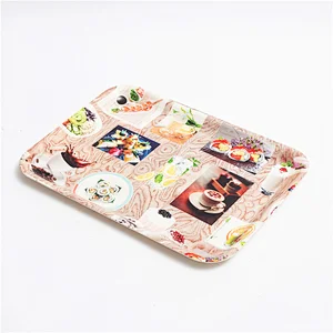Hot new design printed rectangle promotion  plastic service tray reusable  flat plastic charger tray