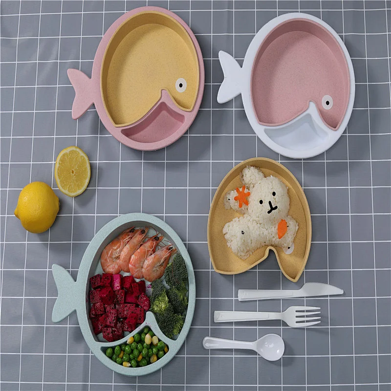Wholesale Biodegradable Eco Friendly Luxury Bamboo Fiber Kid Baby Food Tableware Dinner Plate Dishes Dinnerware+Set For Child