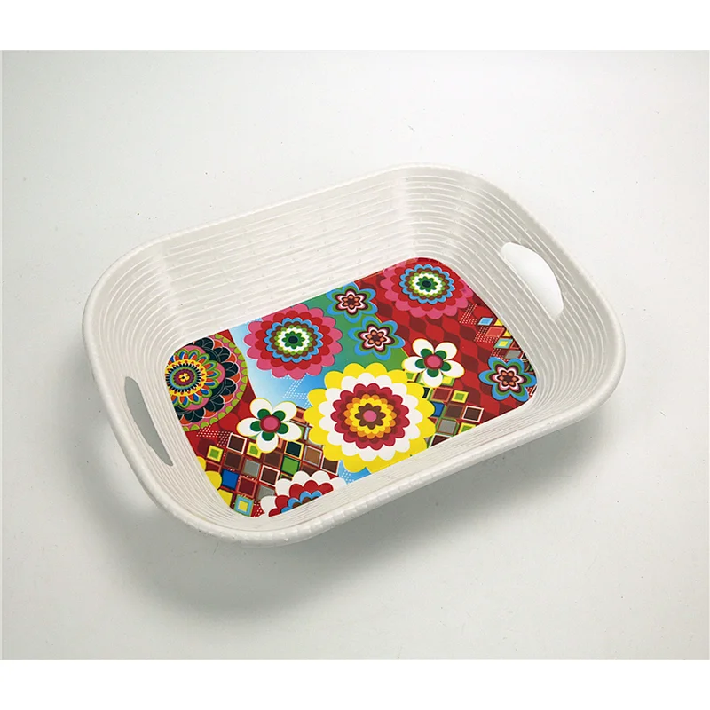 Wholesale Custom Melamine White Plastic Buffet Food Serving Tray With Handle