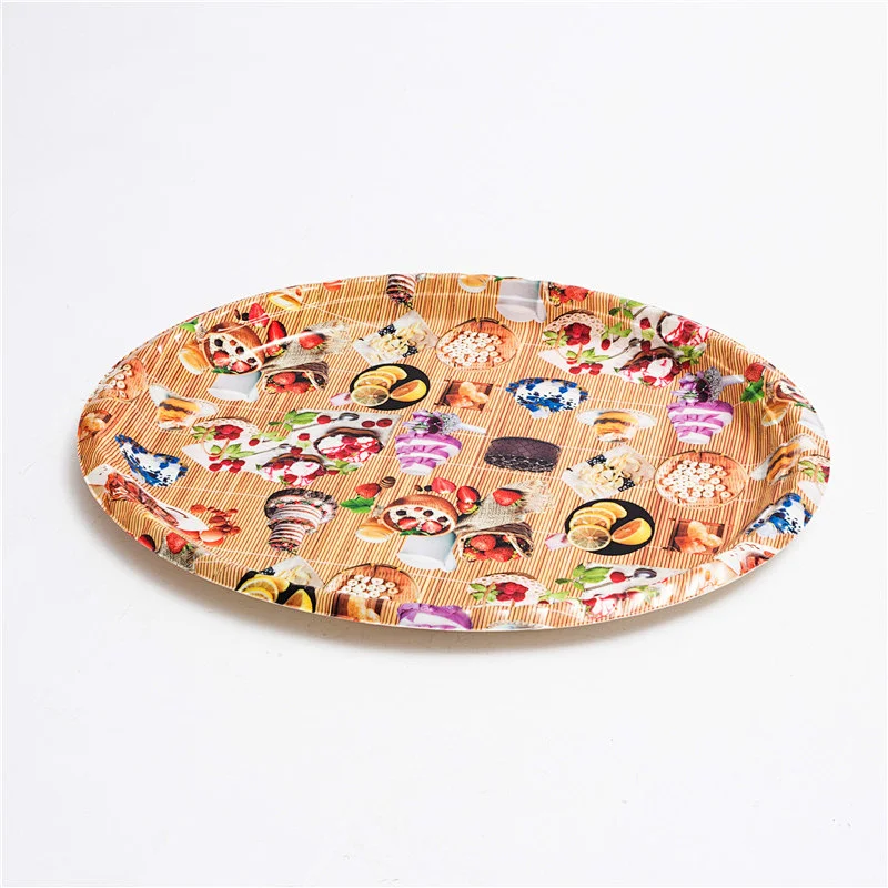 custom western design oval tray printing coffee plastic serving tray colored big oval tray