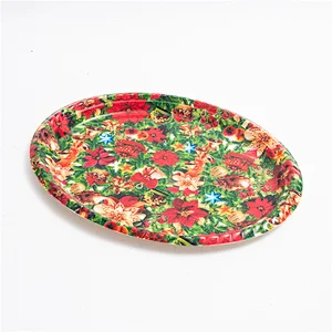 Decorative western design oval tray  printing flower plastic serving tray  high quality big oval tray