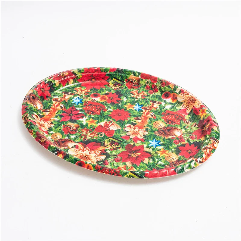 Decorative western design oval tray printing flower plastic serving tray high quality big oval tray