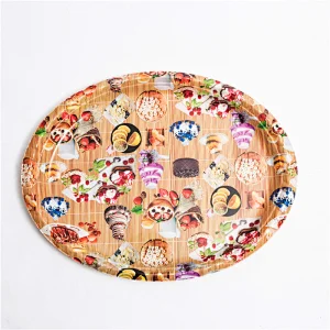 custom western design oval tray  printing coffee  plastic serving tray colored big oval tray