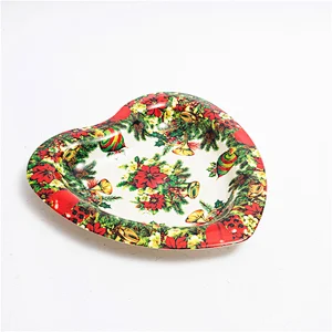 Heart shape plastic serving tray,western design christmas printed plastic tray,special holiday plastic serving tray