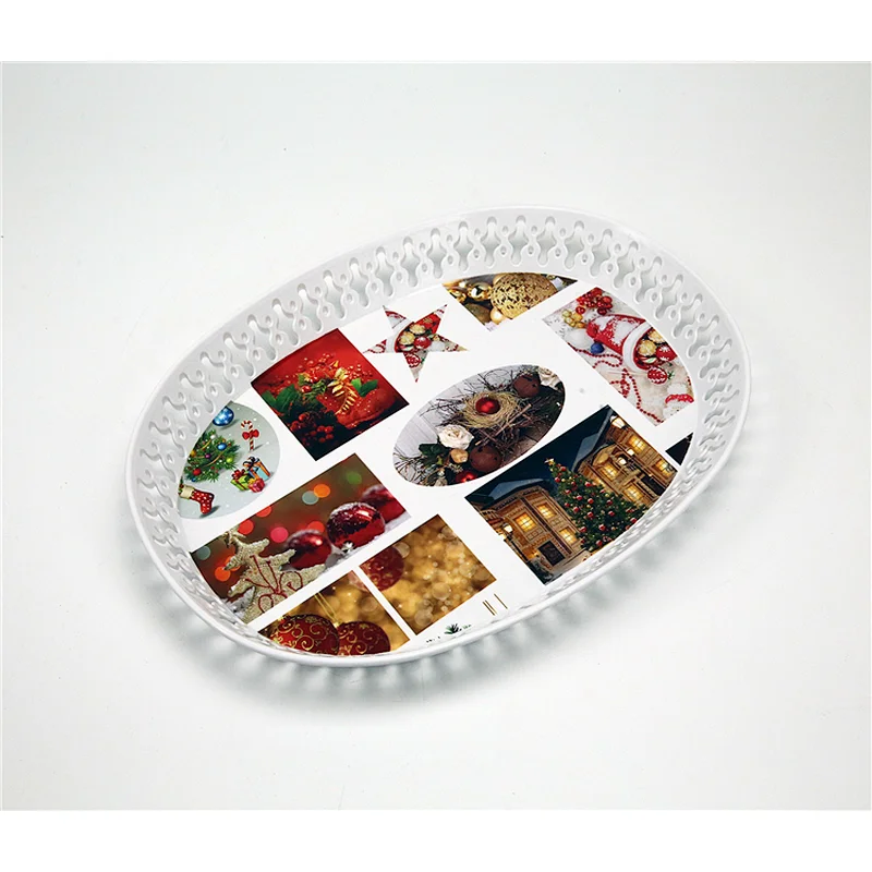 Beautiful oval dinner plastic food tray,hollow out decorative beautiful flowers plastic food serving tray