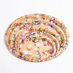 custom western design oval tray  printing coffee  plastic serving tray colored big oval tray