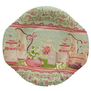 custom round tray,full printed flowers plastic tray, promotion food with handle plastic tray