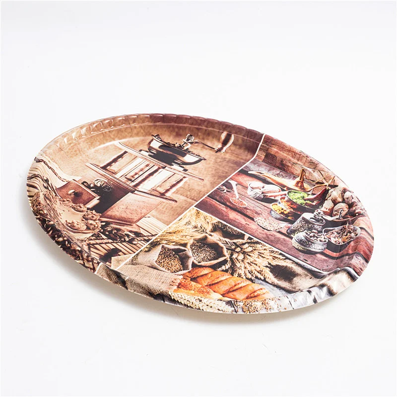 custom western design oval tray  printing coffee  plastic serving tray colored big oval tray